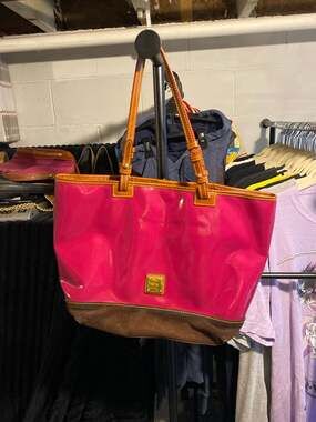 Dooney & Bourke Hot Pink Patent Leather Tote with Suede Bottom
